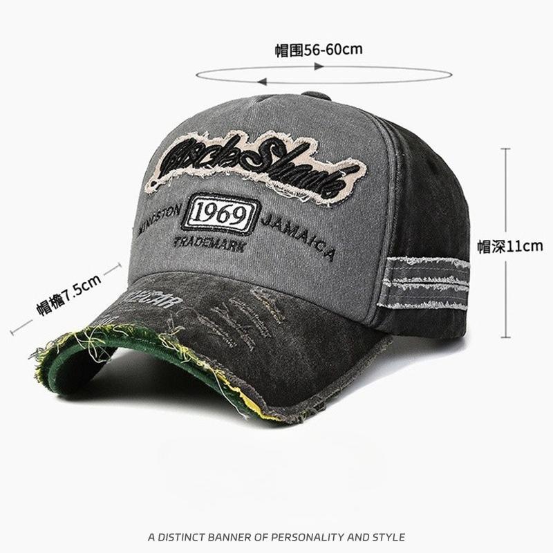 Retro hard peaked hat, big headband, big brim, hip-hop street photography, trendy sun hat, men's and women's embroidered letters, big brim