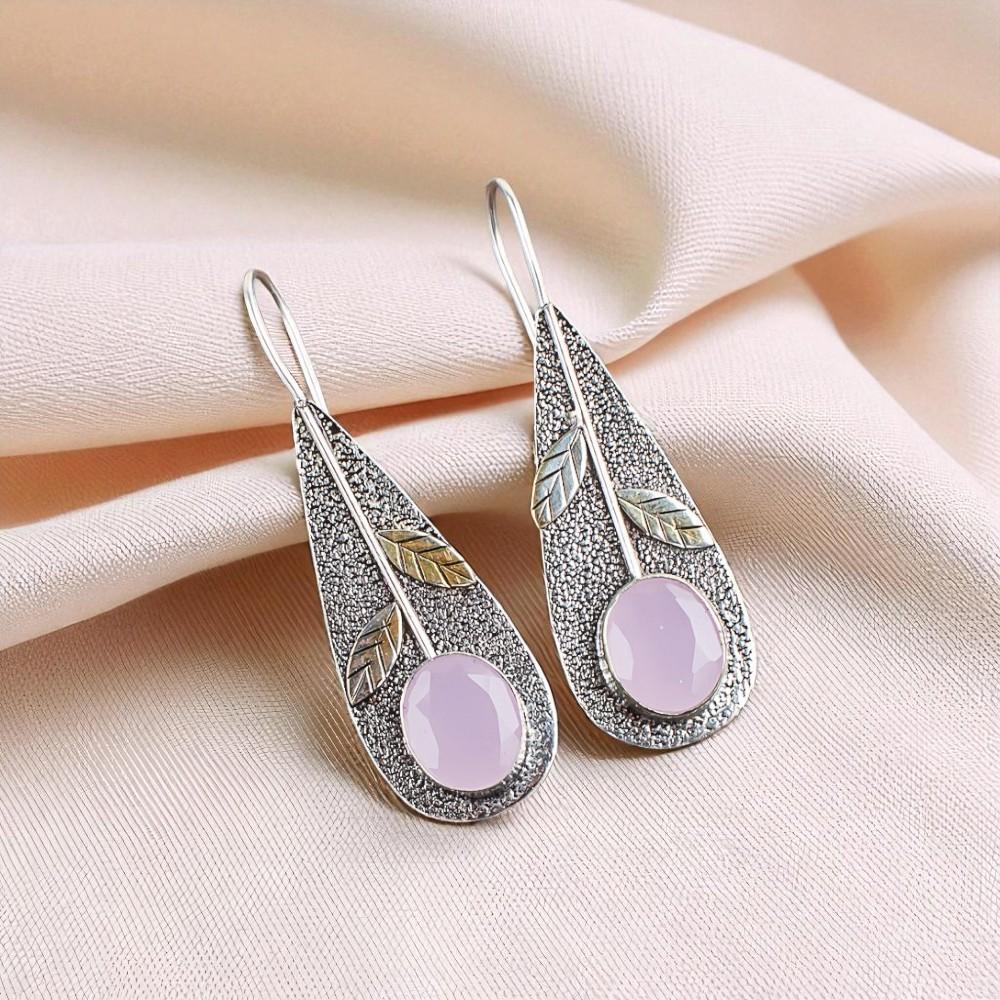 

Rose Chalcedony Gemstone 925 Sterling Silver Jewelry Handcrafted Earrings 2.00 EE-72-13