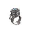 Bohemian Style Adjustable Ring Vintage Engraved Pattern Round Shape Turquoise Stone Top Metal Band Fashion Jewelry for Women Men