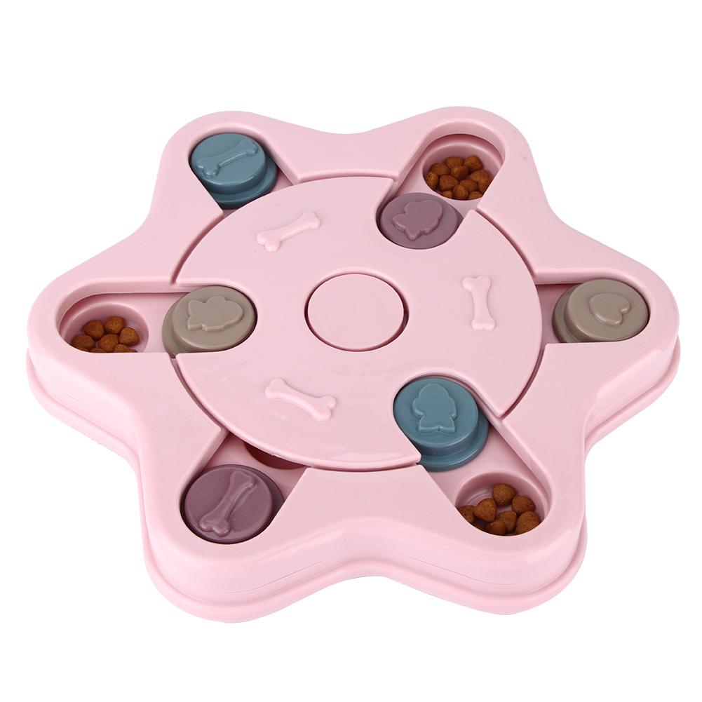 Plastic Portable Pet Food Feeding Bowl Educational Puzzle Interactive Toy for Dogs CatsPink Hexagonal