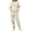 2 Piezas/Set Traje de Sudadera con Capucha y Pantalón para Mujer Estampado Mangas Largas Top Grueso Cintura Elástica Tobillera