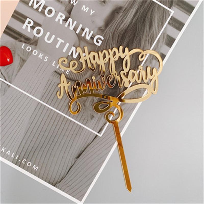 Aomily Food Grade 10pcs/Set Happy Anniversary Bright Acrylic Cake Topper 12 Kinds of Happy Party Topper Cake Decorating Supplies