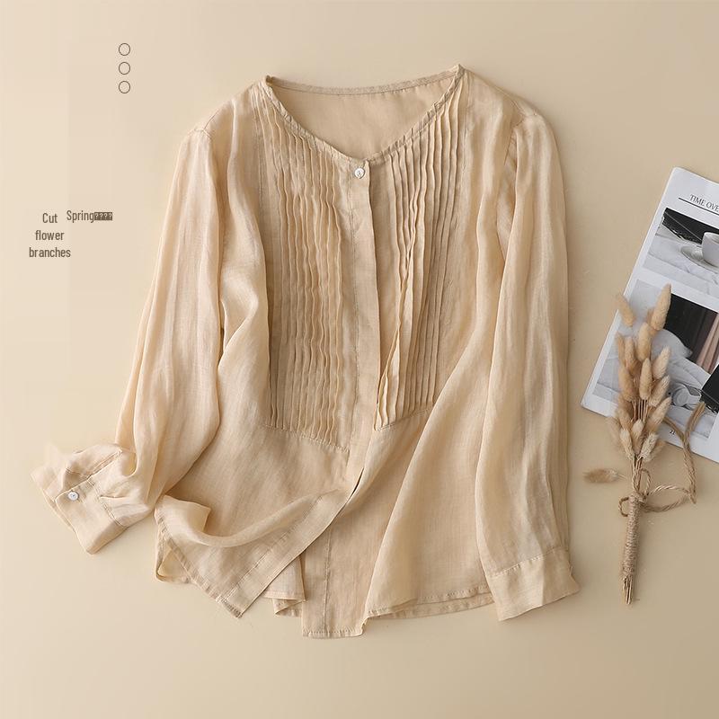 Women s High-End Cotton Linen Japanese Style Sun Protection Shirt XXL