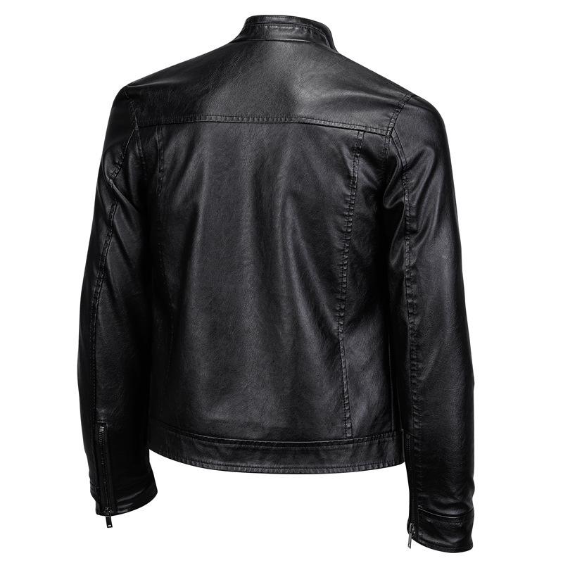 Men's Trendy American Stand-Collar Faux Leather Motorcycle Jacket with British and Korean Style