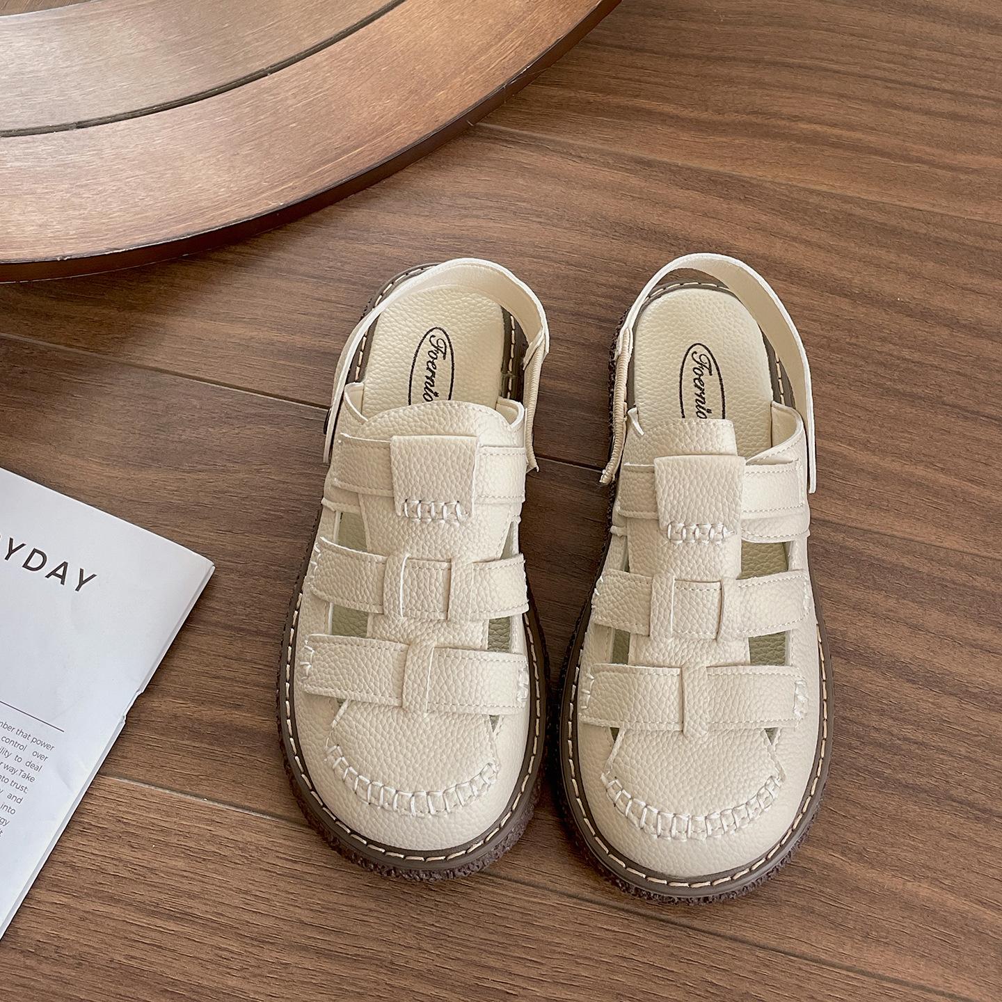 

Light commuting white retro non-slip bag head thick-soled slippers for women s summer wear 2025 new height-enhancing cool slippers 40 бежевый