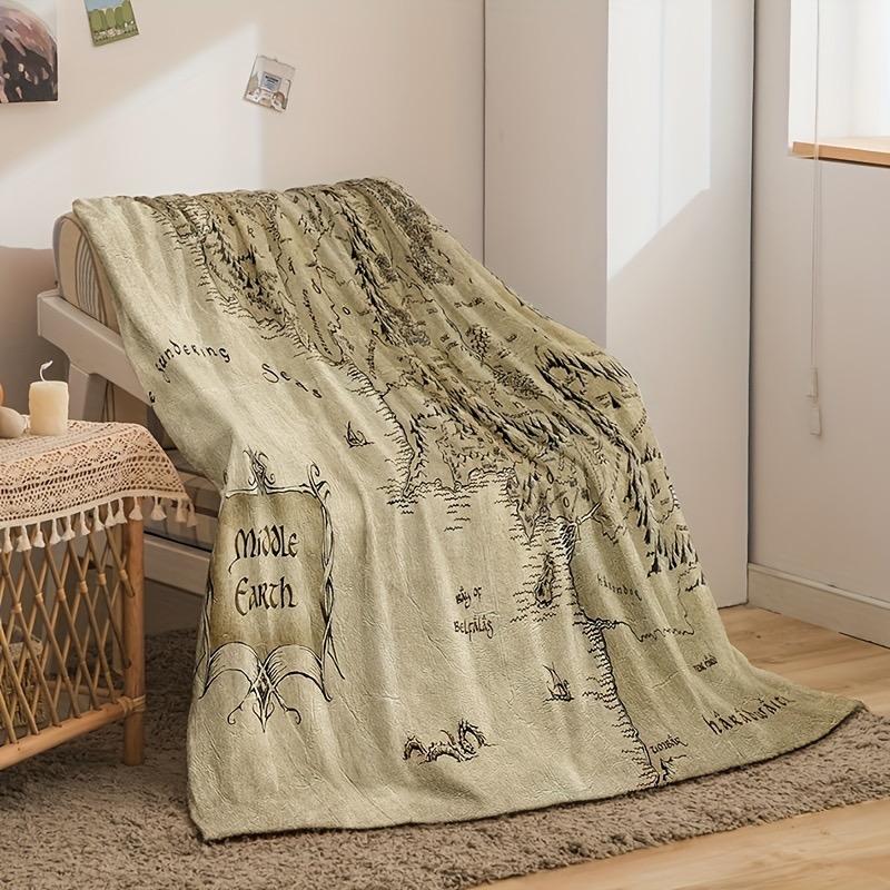 1pc 3D Printed Earth World Map Flannel Throw Blanket - Super Soft Plush Microfiber Polyester