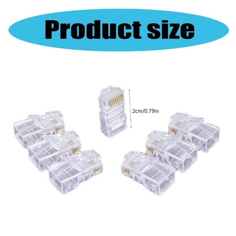 100pcs Cat6 RJ45 Ends, 8P8C Cat6 RJ45 Connectors Clear Ethernet Crimp Connectors For UTP Networking Cable 24-26AWG