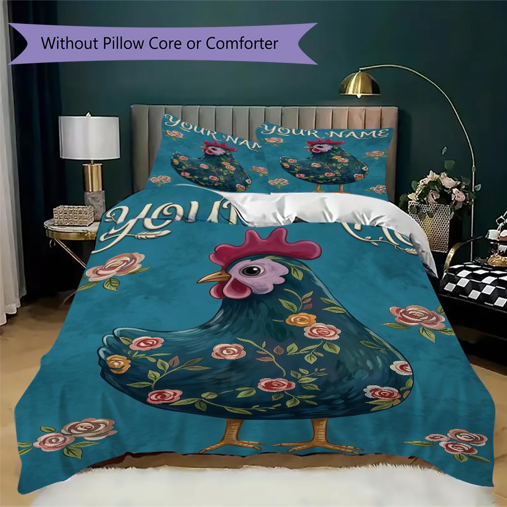 Custom Name Chickens Polka Dots Bedding,Quilt Set Quilt Cover Pillowcase Home Birthday Gift(1 * Duvet Cover + 2 * Pillowcase, Without Core)_lx