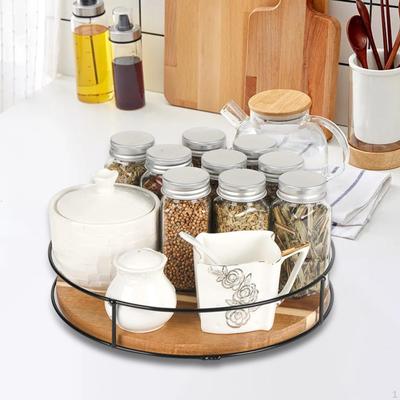 Wood Turntable Tray Coffee Bar Accessories Holder Rotating Sturdy Spice Rack Organizer for Pantry
