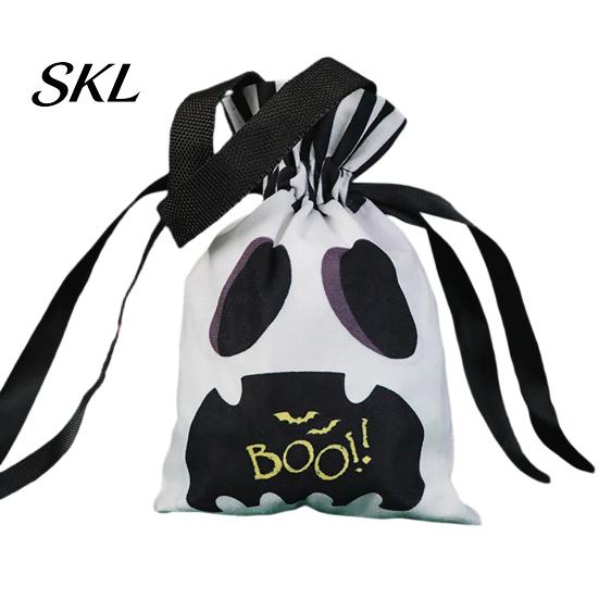 Trick Or Treat Bag Halloween Pumpkin Ghost Tote Bag, or Candy with Party Favor Double Side Print, Sturdy Reusable Gift for Kids Sided Print
