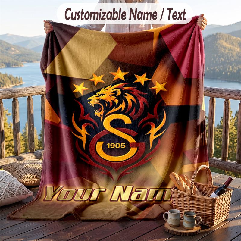 Flannel Blanket Galatasaray FC Print Custom Name Text Soft Throw for Sofa Bed