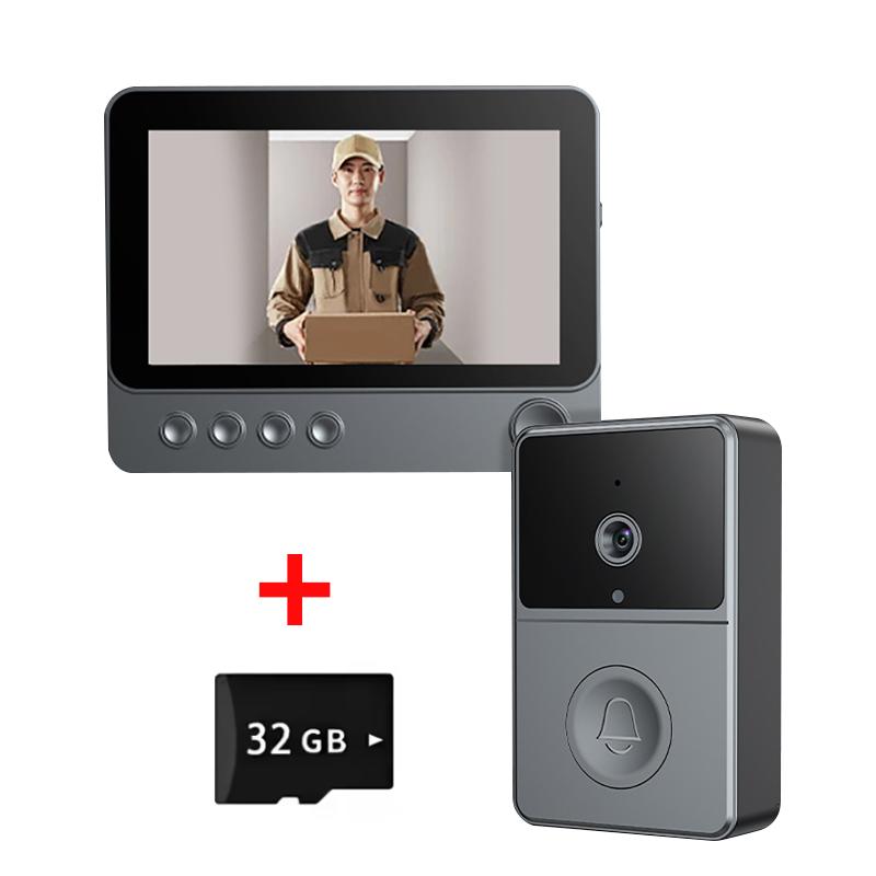 2.4G Wireless Video Doorbell Camera 4.3-inch IPS Screen Home Apartment Two-Way Voice Intercom Night Vision Smart Visual Doorbell
