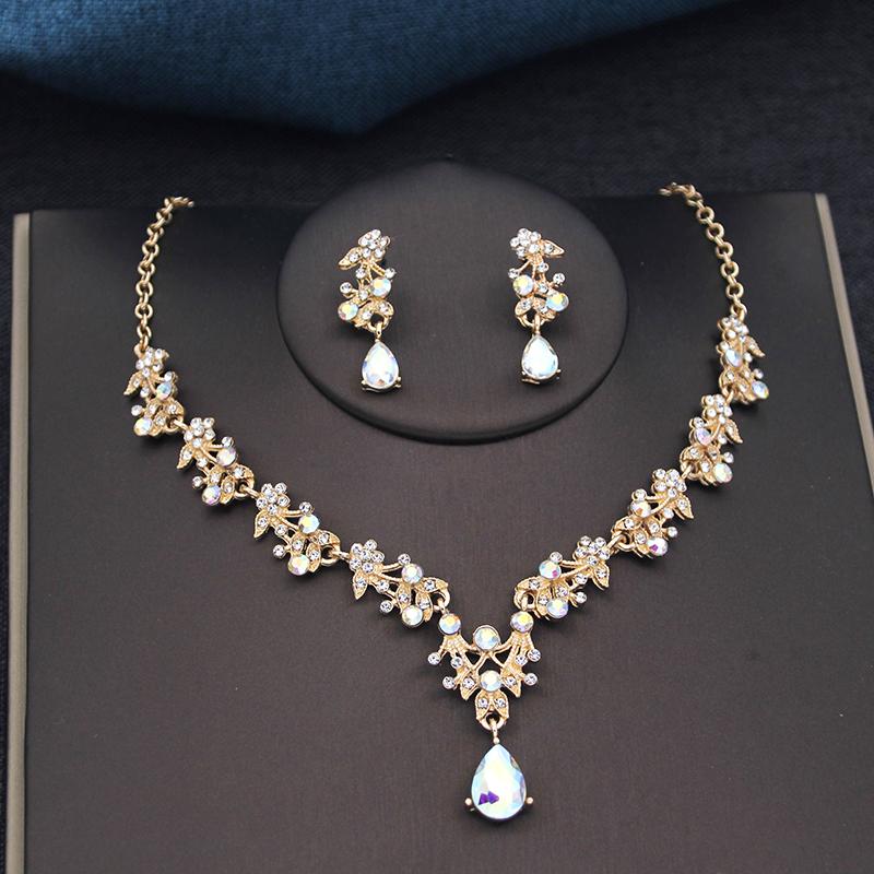 17 Colors Water Drop Purple Bridal Jewelry Sets for Women Party Prom Choker Necklace Earrings Bride Wedding Costume Accessories