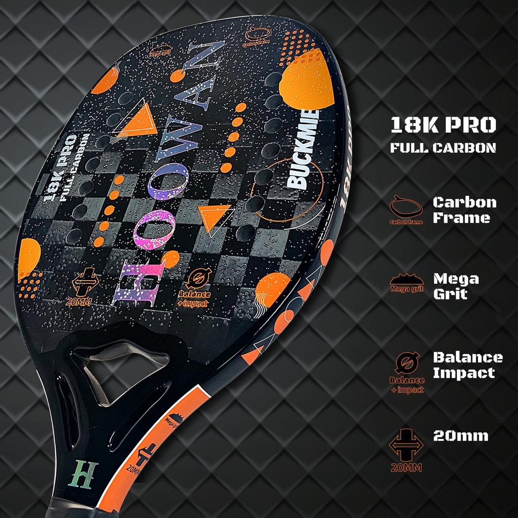 HOOWAN Buckmie 18K Pro Beach Tennis Racket Carbon Fiber 18K Professional 20mm Profile Soft EVA Core Carbon Frame