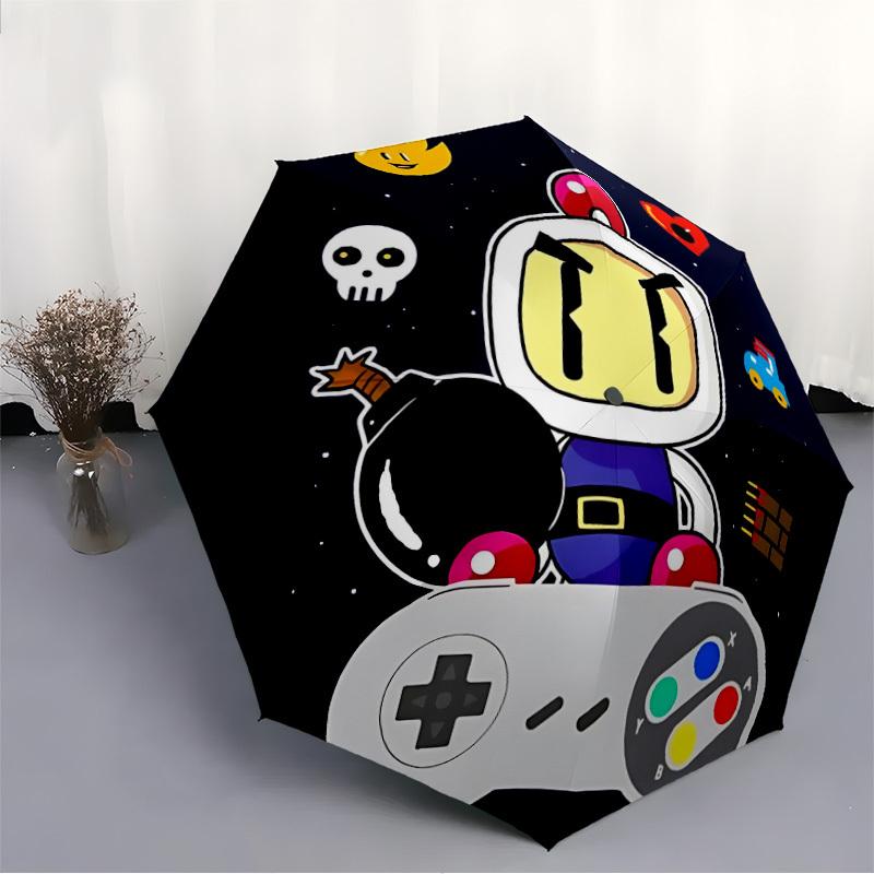 1pc Bomberman Gamer Robot Pattern Automatic Open/Close Umbrella   Compact Travel Umbrella, 8 Rib Heavy Duty, Perfect for Women & Men    a0923190