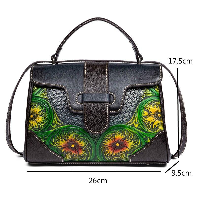 Johnature Ručně vyráběná embosovaná dámská taška z pravé kůže Univerzální kabelka Přírodní hovězí kůže přes rameno