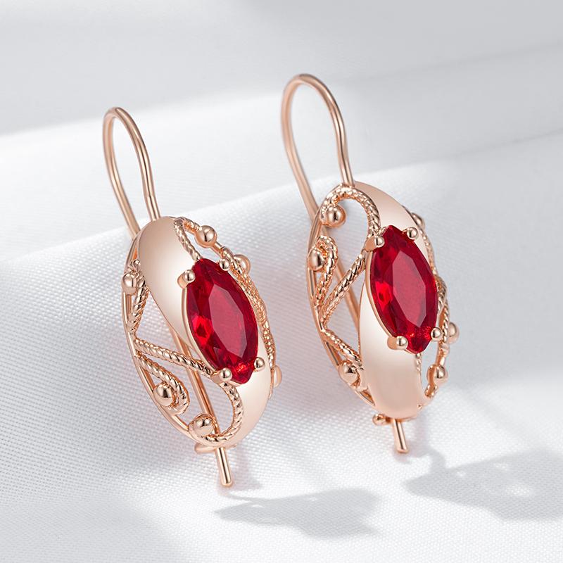 Glänzende Rote Natürliche Zirkon Vintage Hängeohrringe Für Damen Mode Roségoldfarben Hohe Qualität Täglicher Feinschmuck