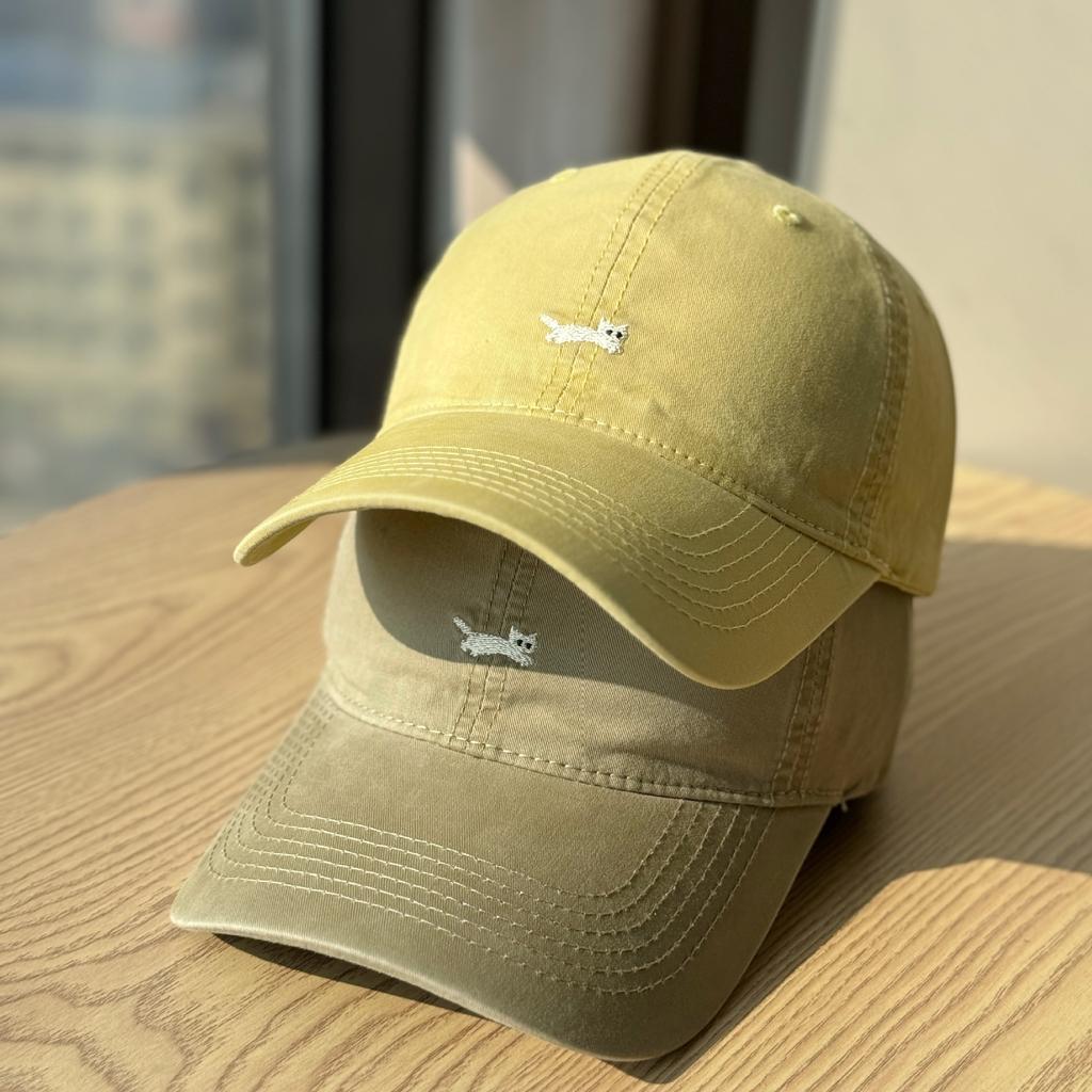 Korean-style versatile cartoon cat embroidered baseball cap for women, suitable for large head sizes, makes the face look smaller, soft-top duckbill