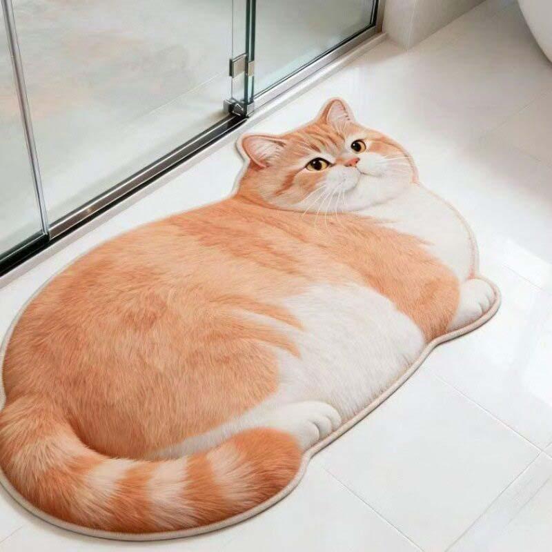 Tappetino da Bagno in Terra Diatomacea a Forma di Gatto Cartone Animato, Assorbente Acqua Antiscivolo Resistente all'Usura Zerbino per Bagno Ingresso WC