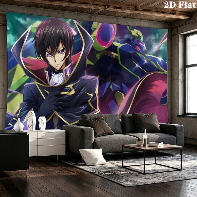 Code Geass Full Characters Group Anime Tapestry, Starry Blue Background Wall Hanging for Anime Fans