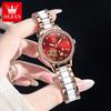 OLEVS Automatic Mechanical Woman Watch Hollowed Flower Design Ceramic Strap Diamond Bezel Luminous Waterproof Watches for Women
