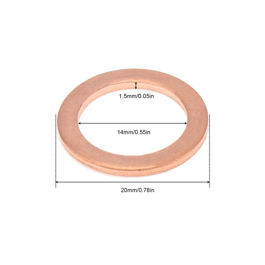 20pcs M14x1.5 Copper Oil Drain Plug Crush Washers Coolant Seal Circle Gasket Set