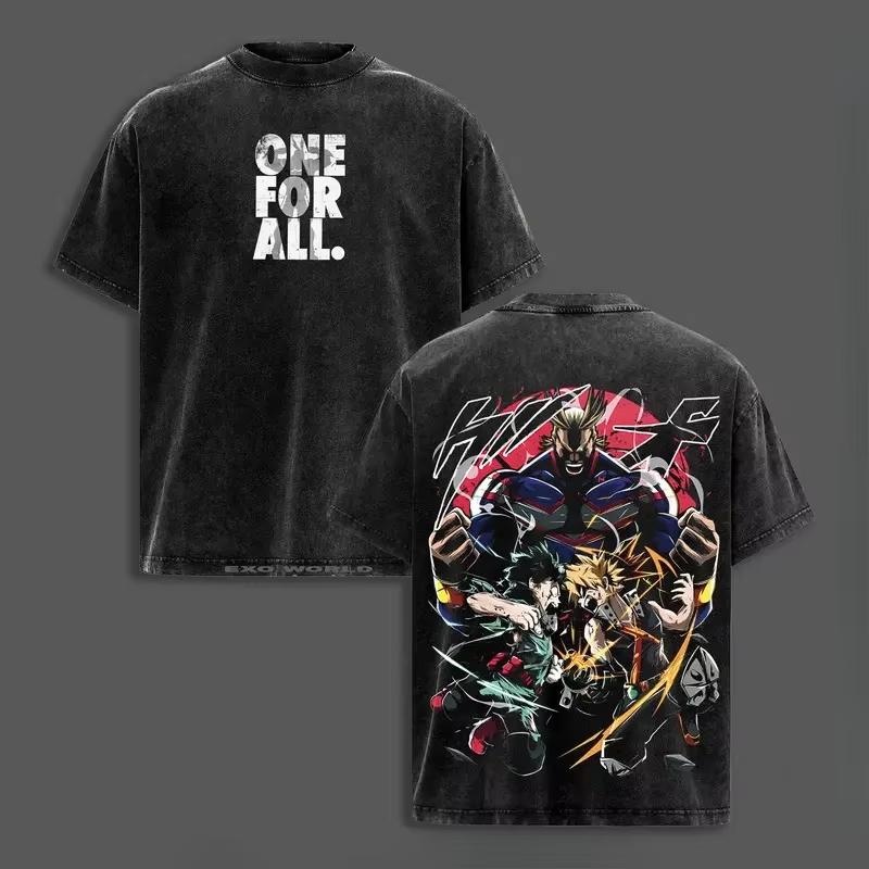 New Hot Sale Summer My Hero Academia Plus Ultra Vintage Washed Dual‑sides T Shirts Y2K Men Women Oversized T-shirt Retro Graphic Oversized T Shirt