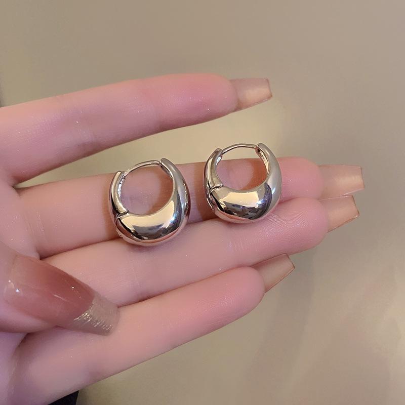 925 Silver Small Hoop Earrings For Women Simple Design Glossy Chunky Metal Round Earrings Prevent Allergy Party Jewelry
