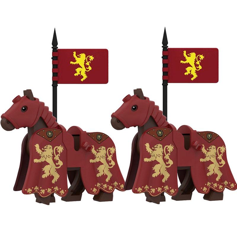 Medieval Military Castle Knight Building Blocks Riding Horse Wolf Bear Animal Vest Weapon Flag Saddle Dragon Toy Brick Gift K024