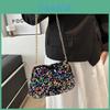 Black And White Sparkly Underarm Bag Women 2024 New Spring Nightclub Chain Small Square Bag Street Fashion