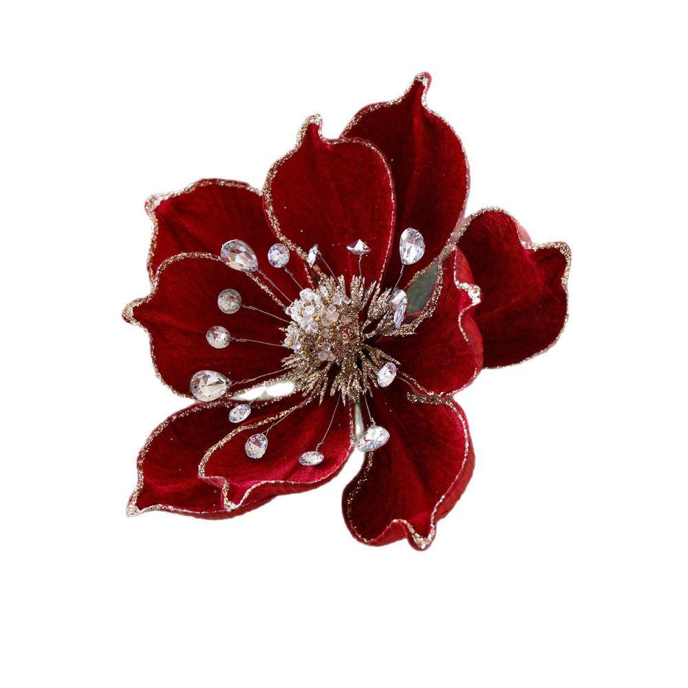 Fabric Plastic Magnolia Flower 25CM DIY Decoration Christmas Artificial Flowers Glitter Poinsettia Xmas Tree Decorations