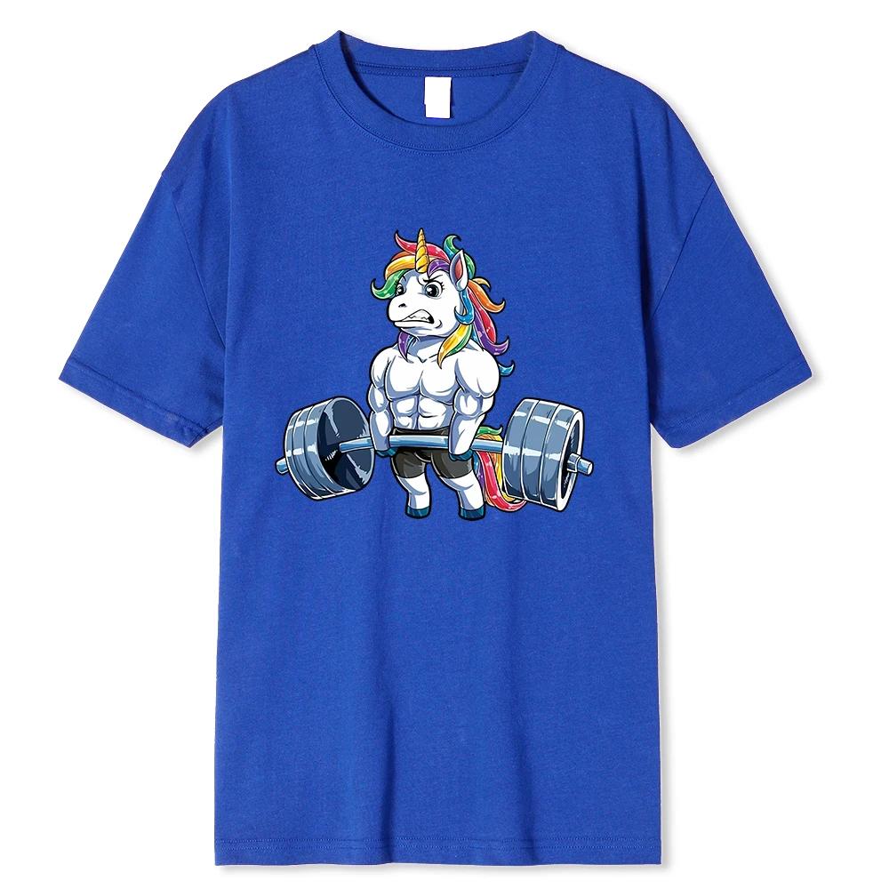 Funny Gym Unicorn Fitness Fitness Round Neck Cotton T-Shirt Men Casual Short Sleeve T Shirt Top Fashion High Quality Clothing