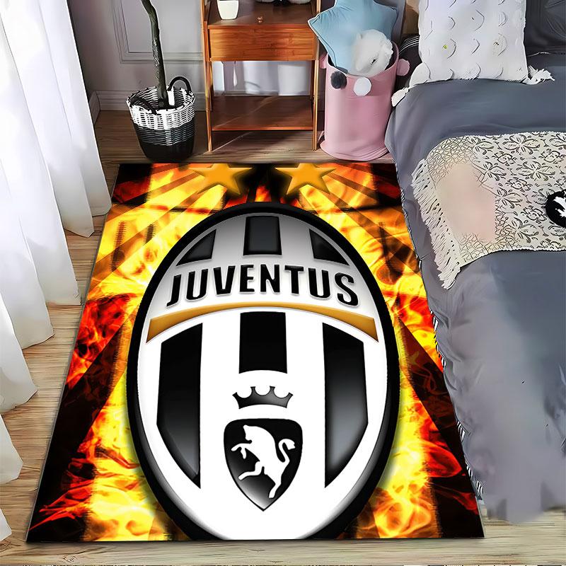 Juventus-Logo auf feurigem Hintergrund, geeignet als rutschfeste Matte für das Wohnzimmer- oder Schlafzimmer-Sofa