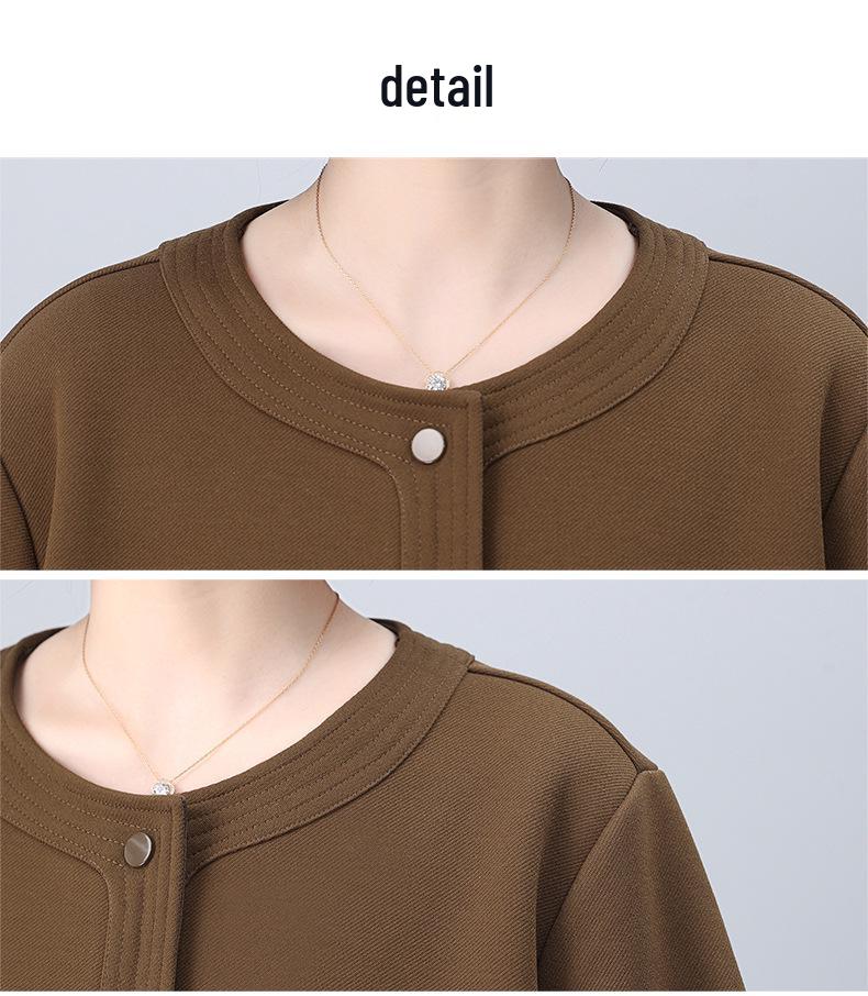 Women's Spring-Autumn 2025 Fashionable Age-Defying Round Neck Cardigan - Thin, Stylish Sweatshirt for Middle-Aged Moms