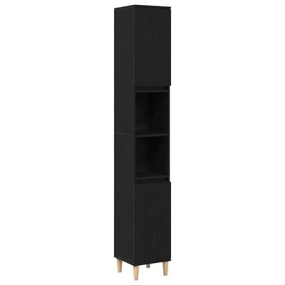Bathroom Cabinet with Door Black Oak Effect 30 X 30 X 190 Cm