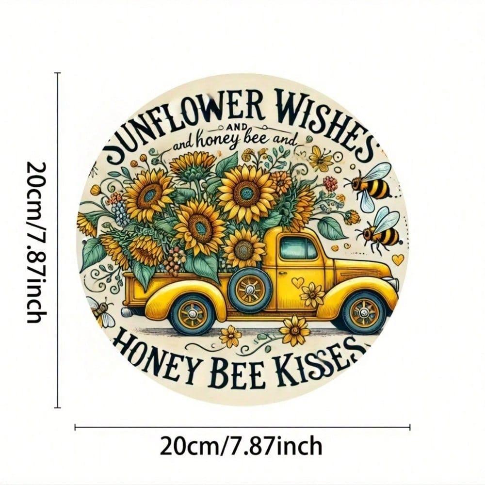 Vintage Sunflower Metal Wall Art Round Bee Home Decor Sign