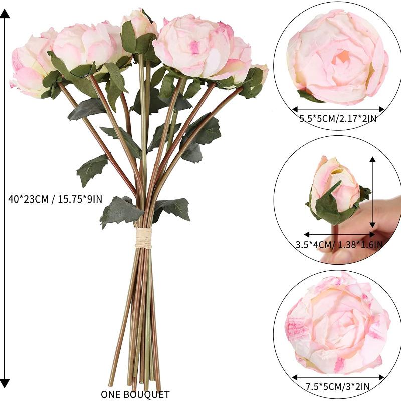 2 ramos de peonías vintage con flores de seda de tallo largo para decoración de bodas, ramo de novia, flores artesanales, arreglo floral