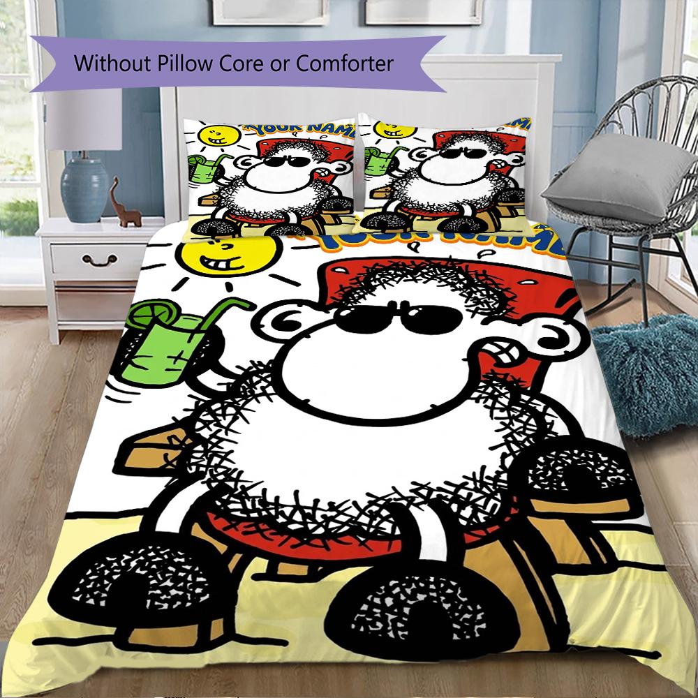 Custom Name sheepworld Pattern Bedding uilt Set uilt Cover Pillowcase Home Decoration Birthday Gift (1*duvet cover+2*pillowcase without core)