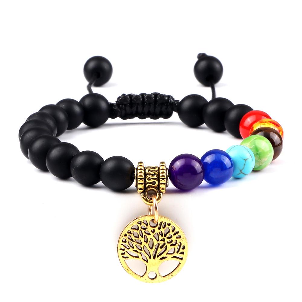 Tree of Life Pendant Woven Bracelet with Tiger Eye Matte Stone Beads - European & American Fashion