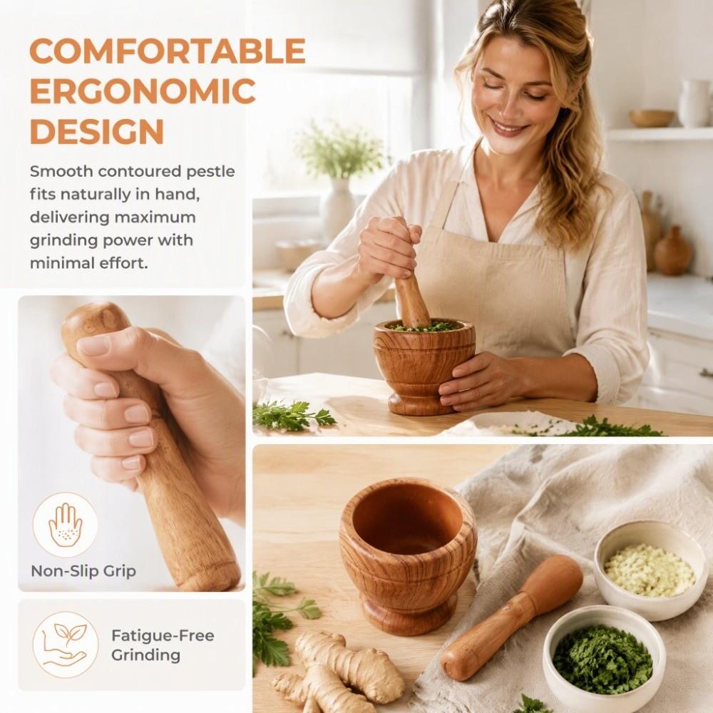 Wood Grain White Mortar and Pestle Set PP Manual Pestle Set Spice Grinder Bowl  Garlic Crushing