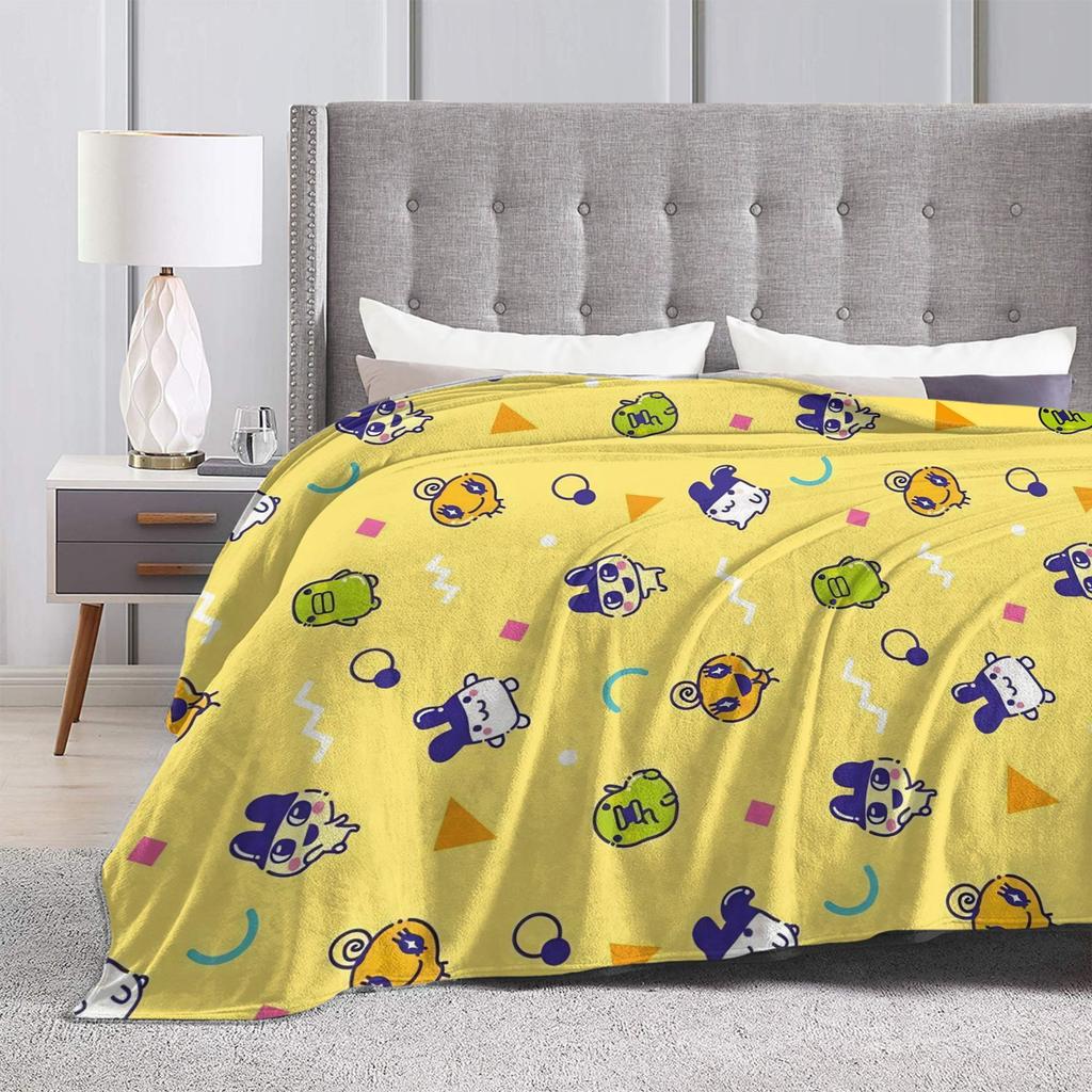 Cartoon Tamagotchis Blankets Flannel Vintage Breathable Throw Blanket for Chair Covering Sofa Autumn/Winter