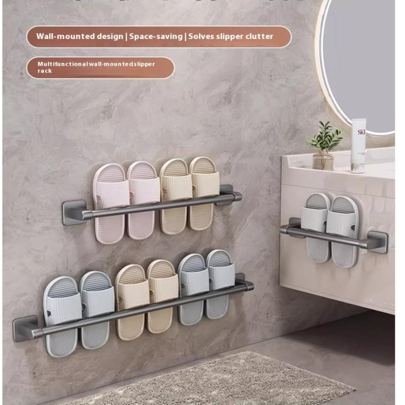 Two Layer Punch-Free Towels Holder Bar Bathroom Storage Rack Towel Rack Organizer Wall-Mounted Towel Shelf