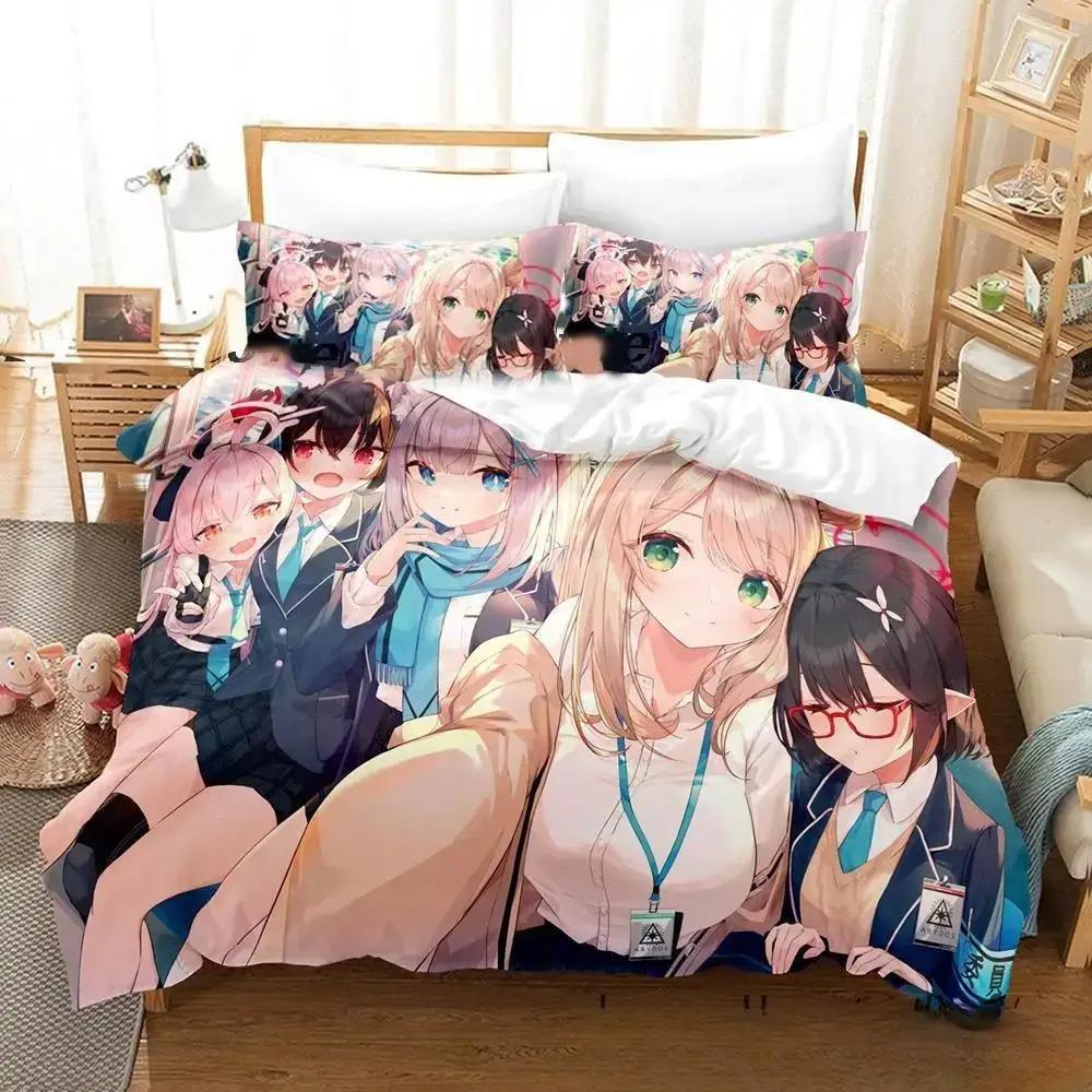 

Аниме Игра Синий Архив Постельное белье, пододеяльник, одеяло, комплект постельного белья, наволочка, размер King Queen Twin для мальчиков и девочек для взрослых EU Single 135x200cm