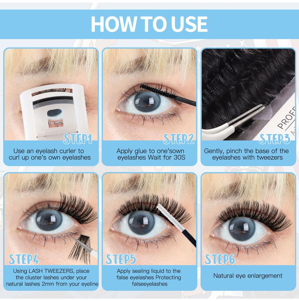 Diy False Eyelash Extension Set, Single Tuft Hair Dense Curl Gift Box With Eyelash Glue Set