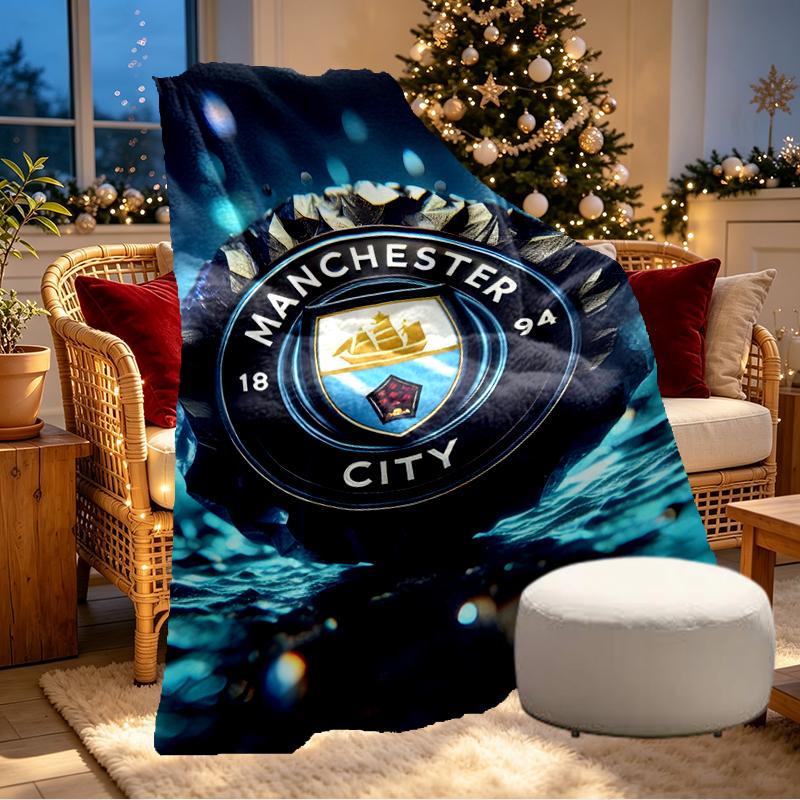 Manchester City FC Print Blanket - Soft & Comfortable, for Bedroom, Travel, Sofa, Home Decoration - Birthday Christmas Gift for Friend