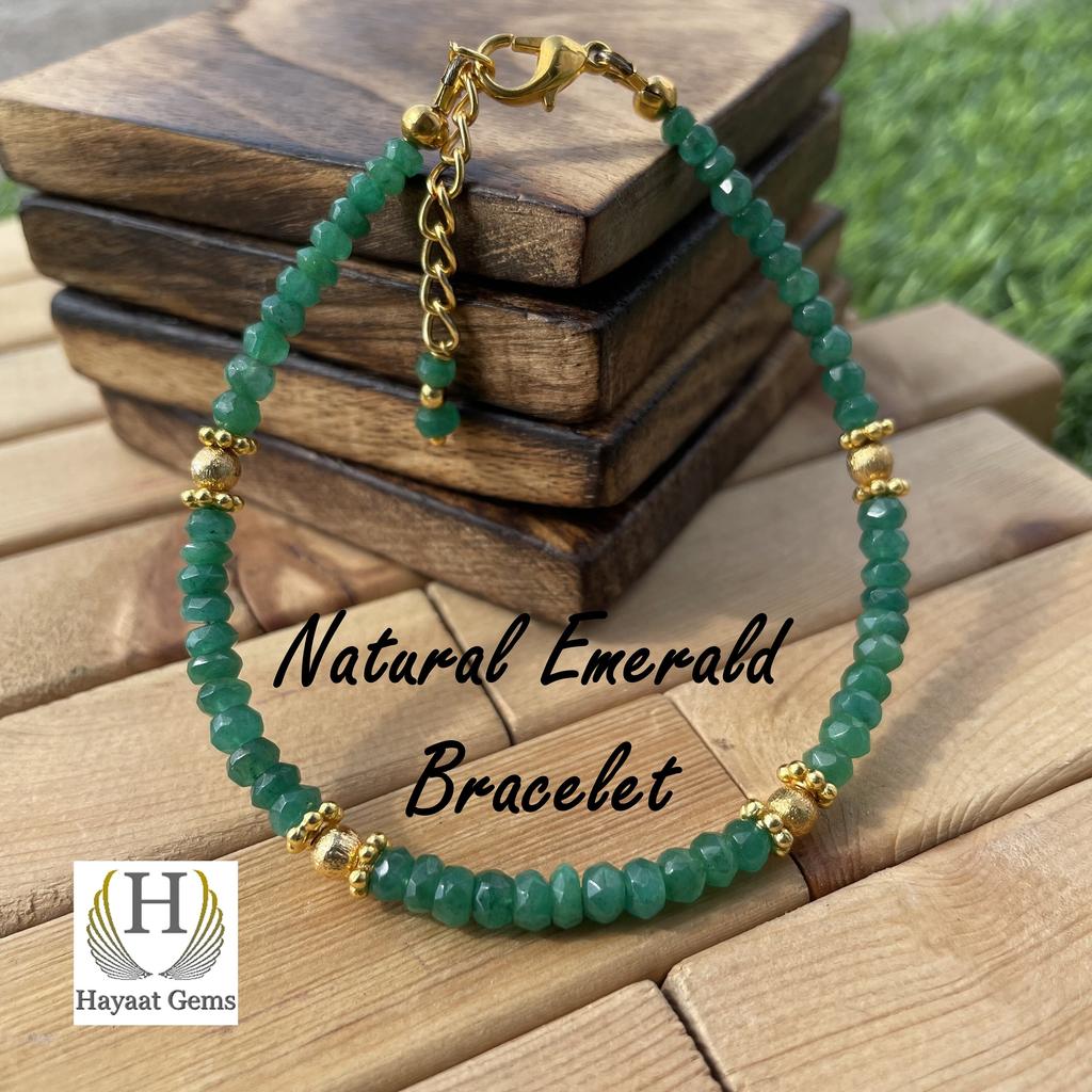 Zambian Emerald Beaded Bracelet: Faceted Gemstone, Unisex Gift