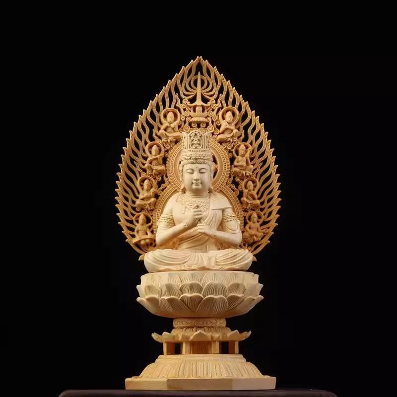 Sacred Solid Wood Sculpture, Medallion, Gautama, Patron Saint of Harmony and Prosperity, Embellishing Feng Shui
