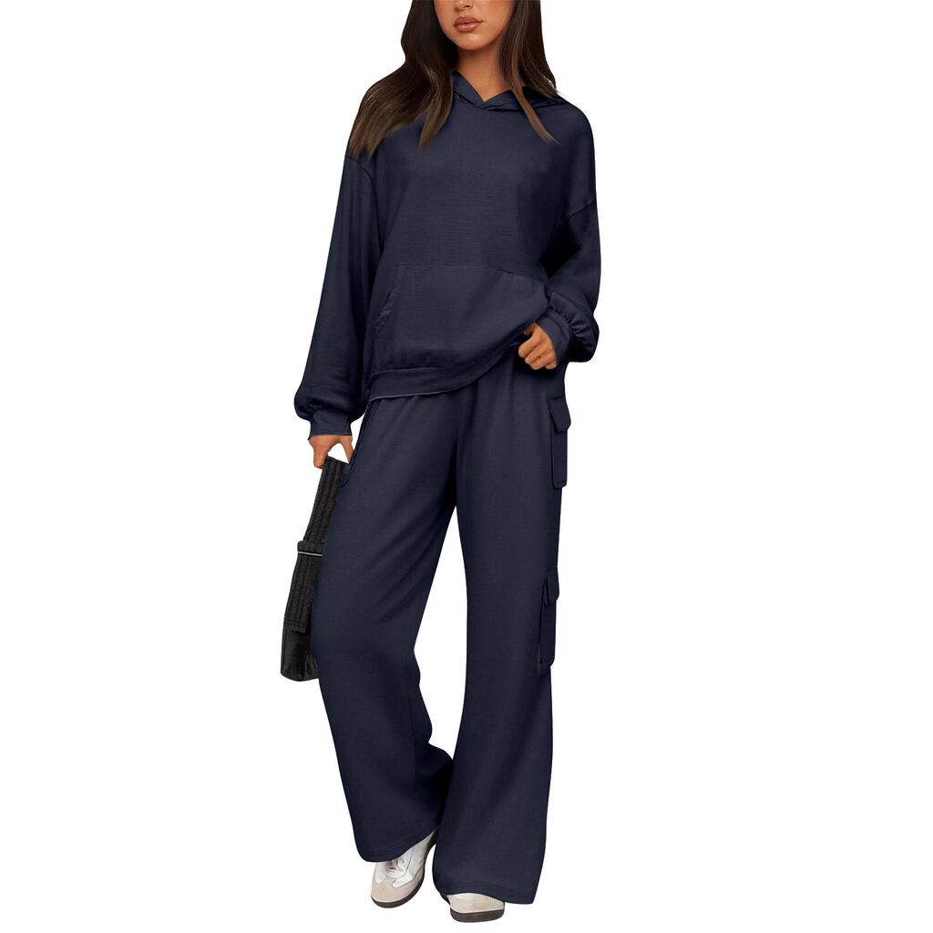 Women's 2 Piece Short Sleeve Sweatshirt Pants Set With Pockets Casual Sportswear
