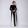 Fall Winter New European American Women's Clothing, Crew Neck Colorblock Long Sleeve High Waist Slim Elegant Vintage Evening Dress