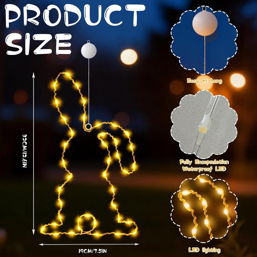 

Easter Bunny LED Light Easter Timed String Lights Battery-Powered Remote Control Lamp Window Decorations For Office Home